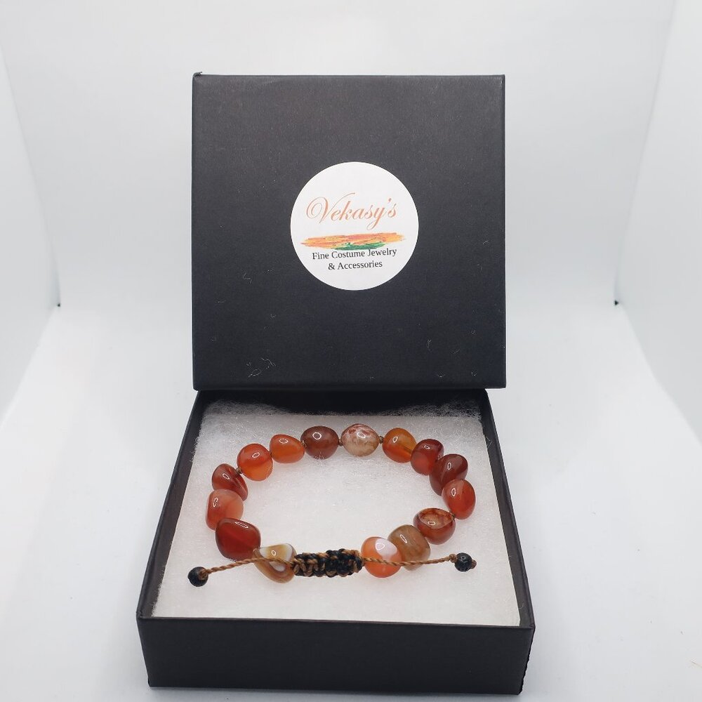 Macramé & Carnelian Gemstone Adjustable Cord Bracelet (Handmade)